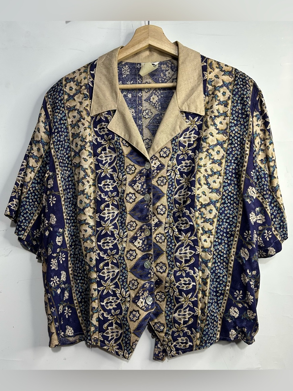 5 for $25🔥Tapestry VTG 80's Blue Floral Button Front Collared‎ Shirt 1X